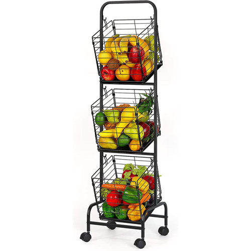 Rebrilliant 3Tier Fruit Rolling Storage Cart Kitchen Organizer Fruit